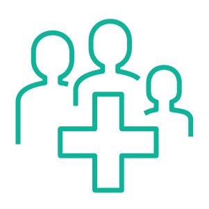 Icon representing family protected by health insurance