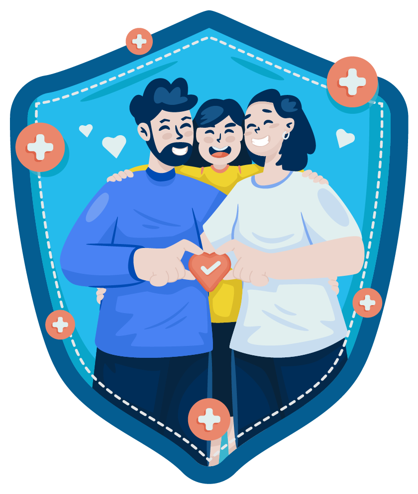 Happy family protected by health insurance